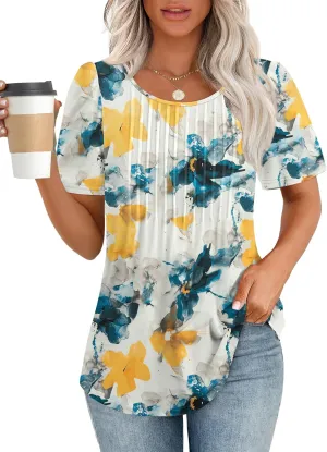 ATHMILE Womens T Shirts Short Sleeve Summer Tops Pleated Dressy Casual Blouses Spring Clothes Beach Vacation 2025