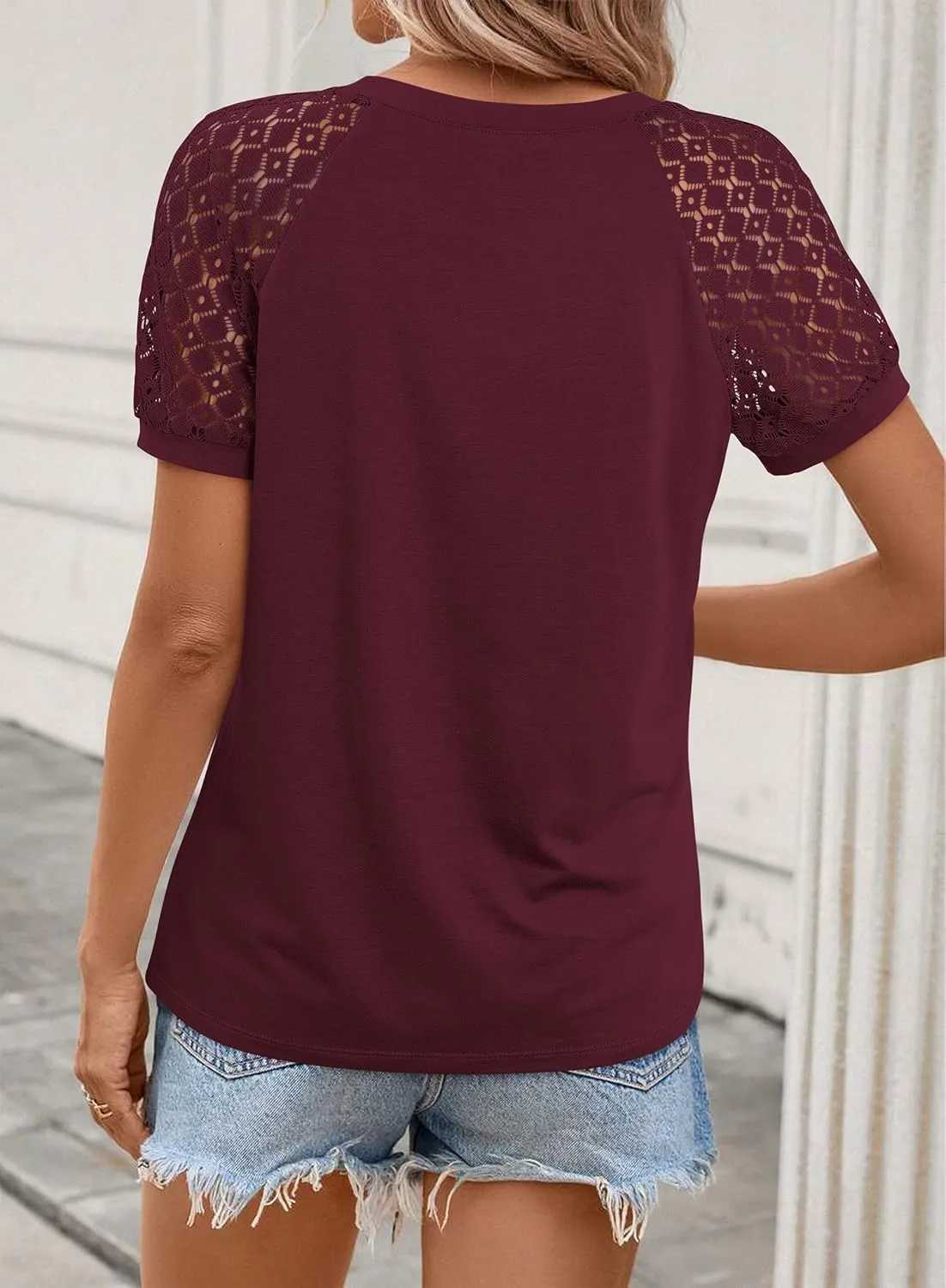 ATHMILE Womens Tshirts Trendy Fashion Tops Lace Short Sleeve Business Tee Shirts Casual Knitted Blouses Summer Outfits 2025