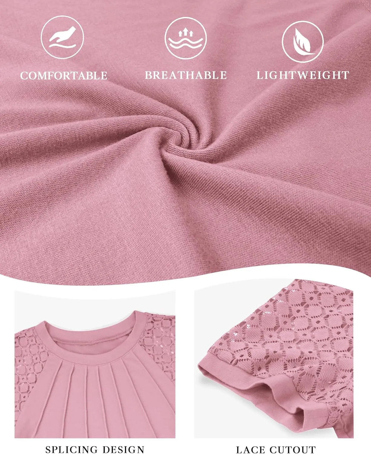 ATHMILE Womens Tshirts Trendy Fashion Tops Lace Short Sleeve Business Tee Shirts Casual Knitted Blouses Summer Outfits 2025