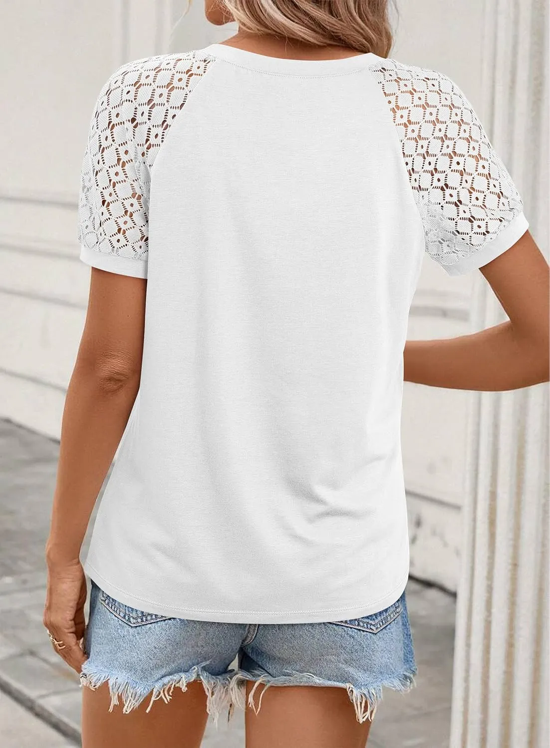 ATHMILE Womens Tshirts Trendy Fashion Tops Lace Short Sleeve Business Tee Shirts Casual Knitted Blouses Summer Outfits 2025