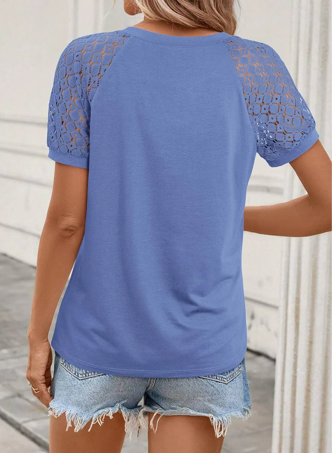 ATHMILE Womens Tshirts Trendy Fashion Tops Lace Short Sleeve Business Tee Shirts Casual Knitted Blouses Summer Outfits 2025
