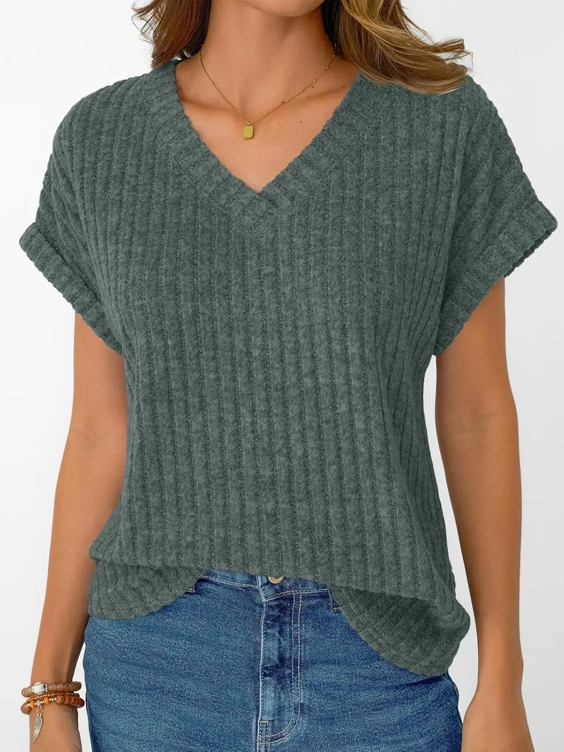 AUTOMET Women Tops Summer Sweaters Short Sleeve V Neck Shirts 2025 Spring Fashion Dressy Casual Business Tunic Blouses