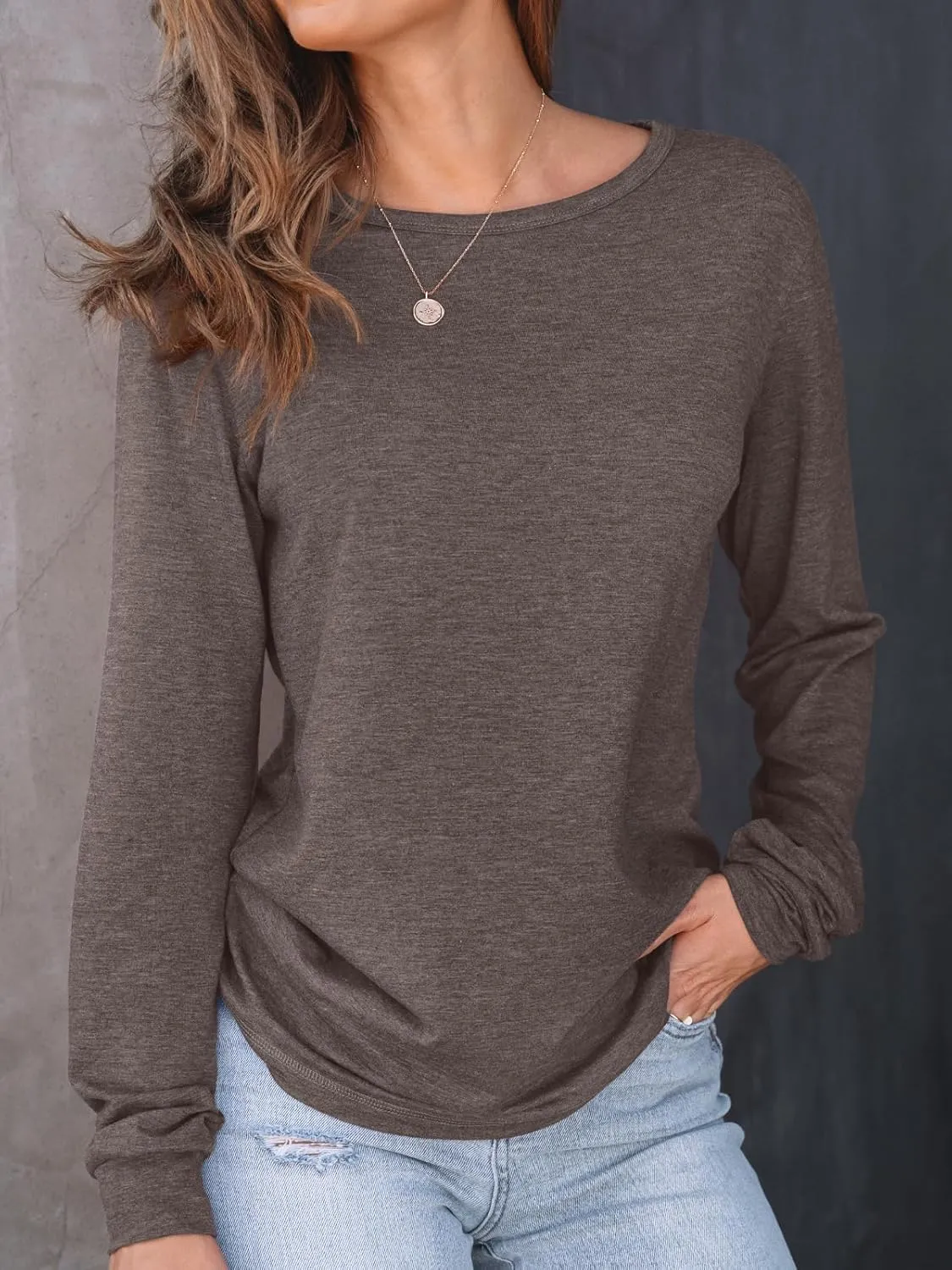 AUTOMET Women's Long Sleeve Shirts Casual Loose Fit Tees Solid Color Oversized Basic Tops Business Casual Outfits