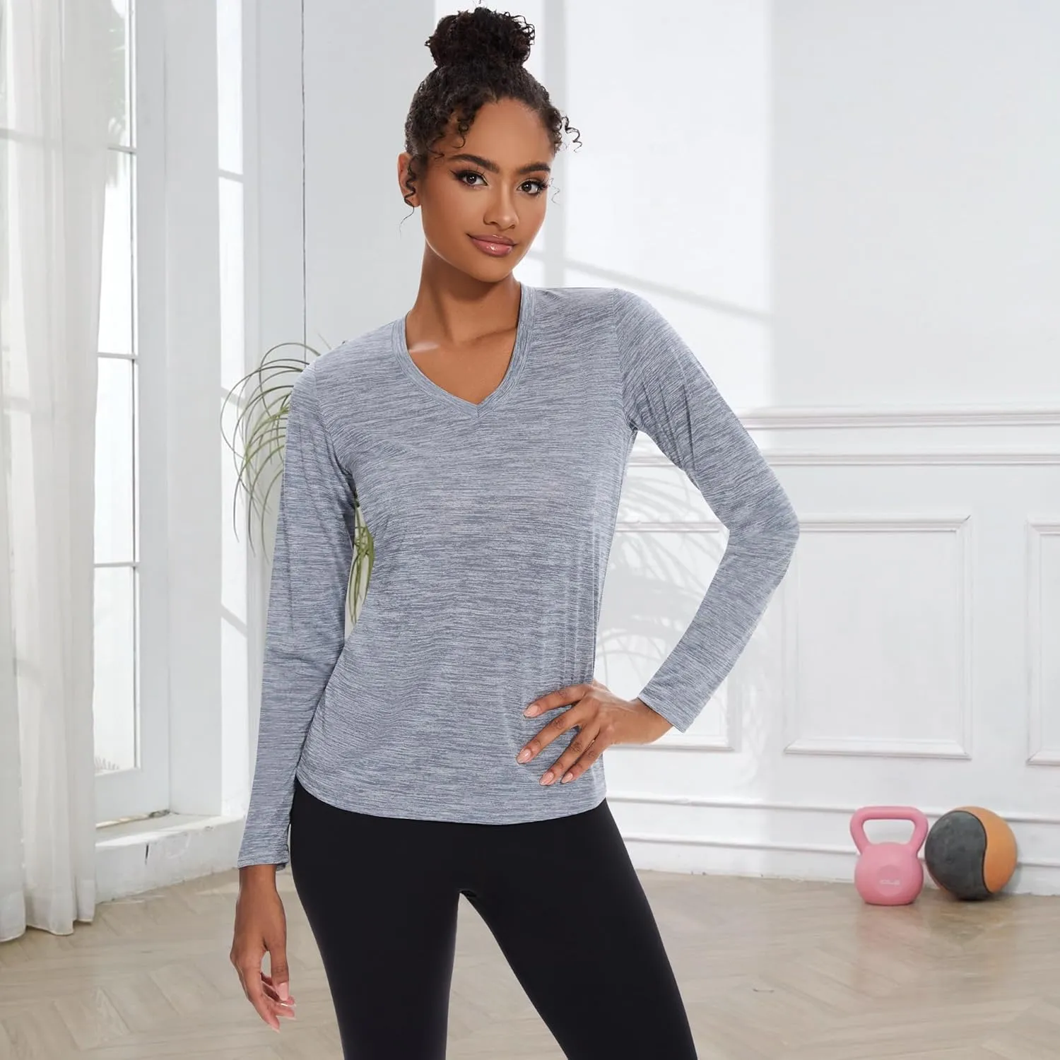 BALENNZ Long Sleeve Workout Shirts for Women V Neck Moisture Wicking Quick Dry Gym Athletic Top Shirts