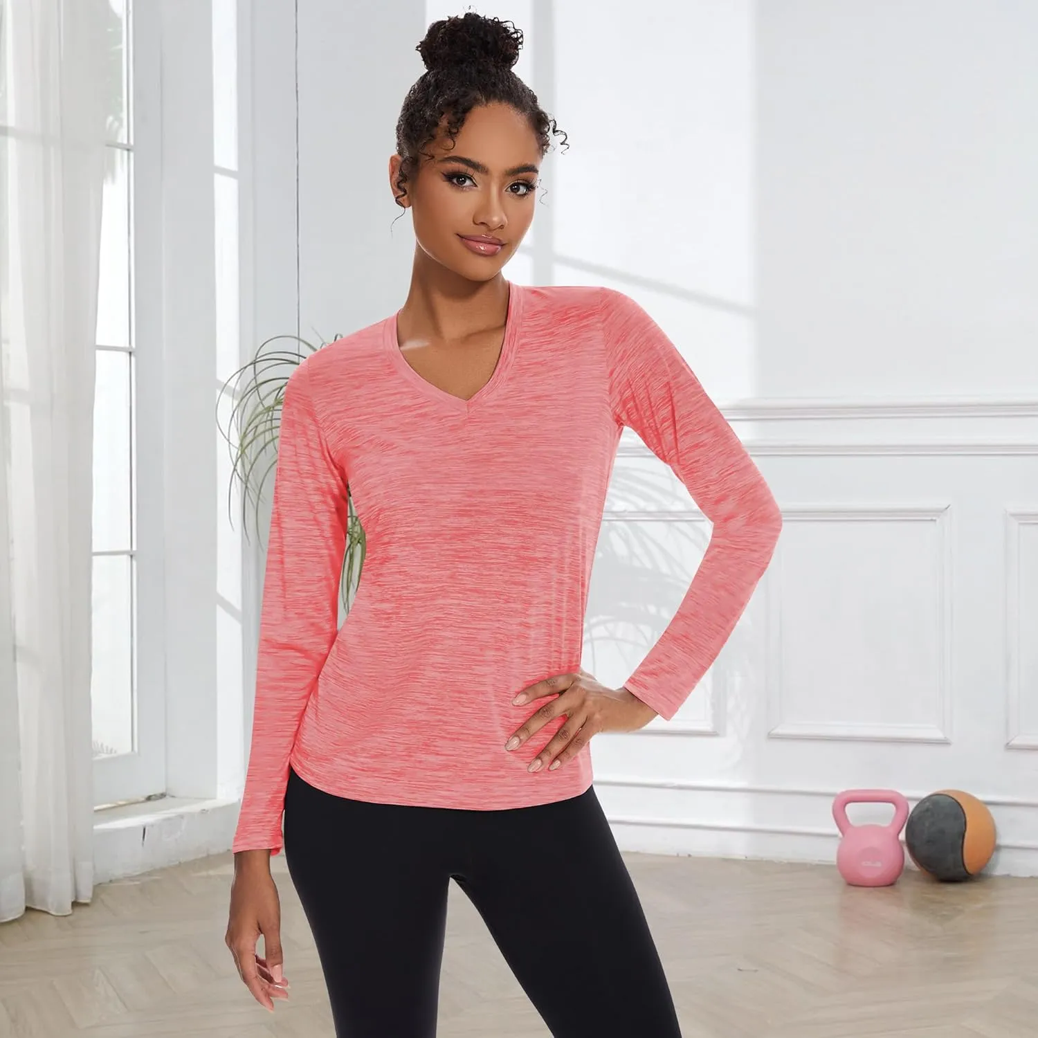 BALENNZ Long Sleeve Workout Shirts for Women V Neck Moisture Wicking Quick Dry Gym Athletic Top Shirts