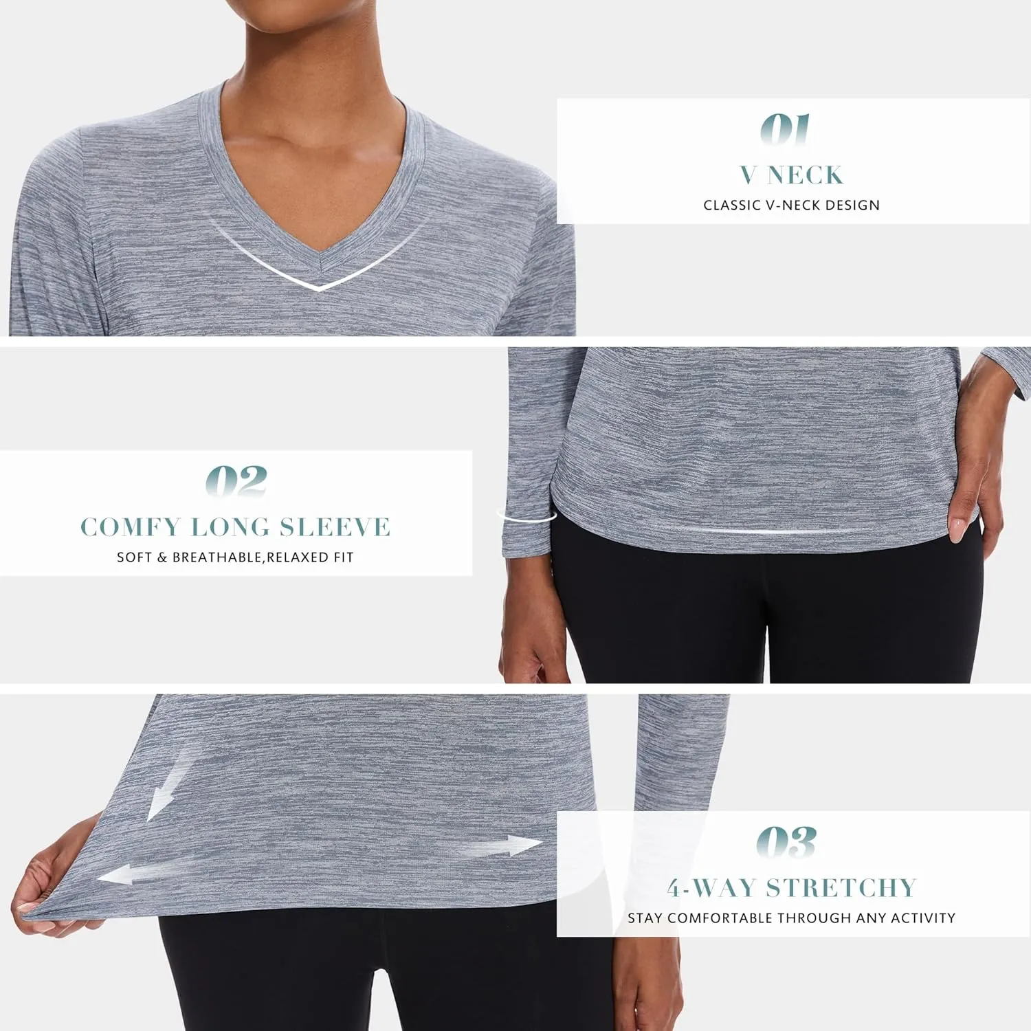 BALENNZ Long Sleeve Workout Shirts for Women V Neck Moisture Wicking Quick Dry Gym Athletic Top Shirts