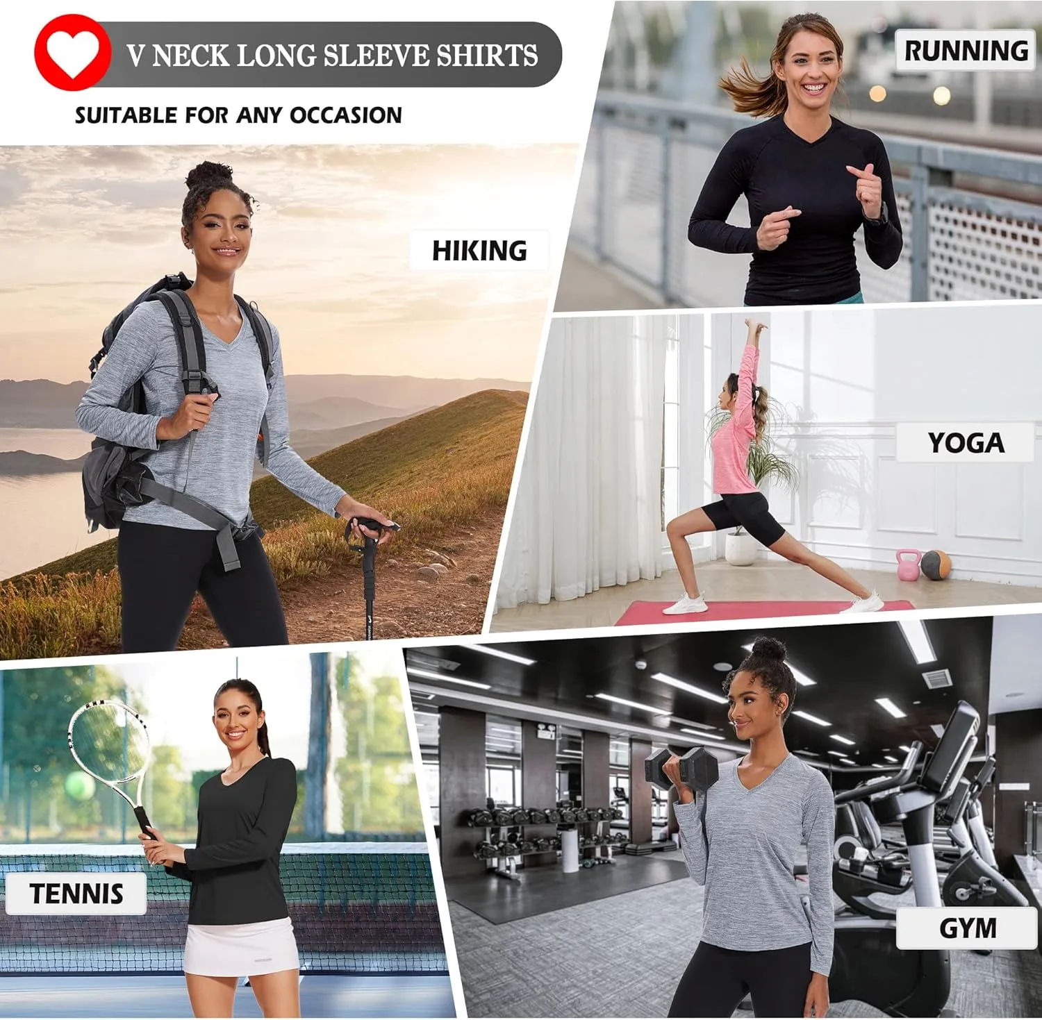 BALENNZ Long Sleeve Workout Shirts for Women V Neck Moisture Wicking Quick Dry Gym Athletic Top Shirts