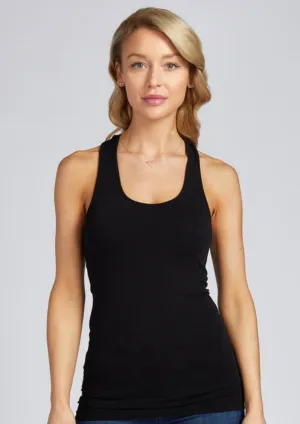 Bamboo Cotton Rib Racer Back Tank- Black