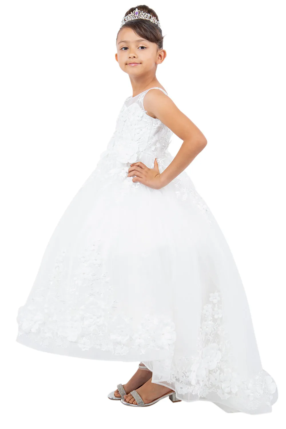 Beautiful Illusion Tulle Flower Girl Dress by Cinderella Couture USA AS9153