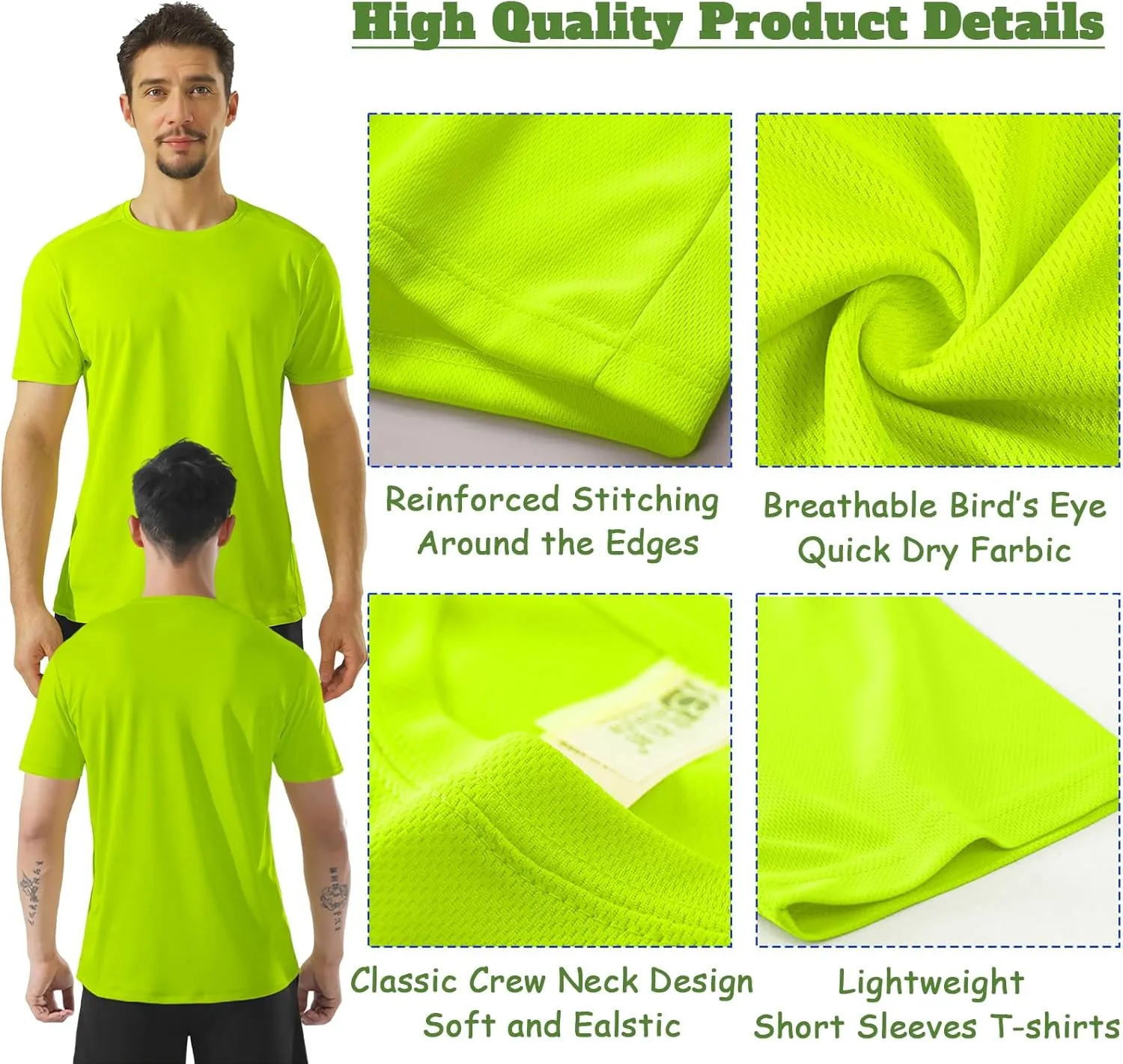 BeautyWill High Visibility Reflective Shirts for Men and Women Class 2 Safety Shirts with 6 Reflective Tapes