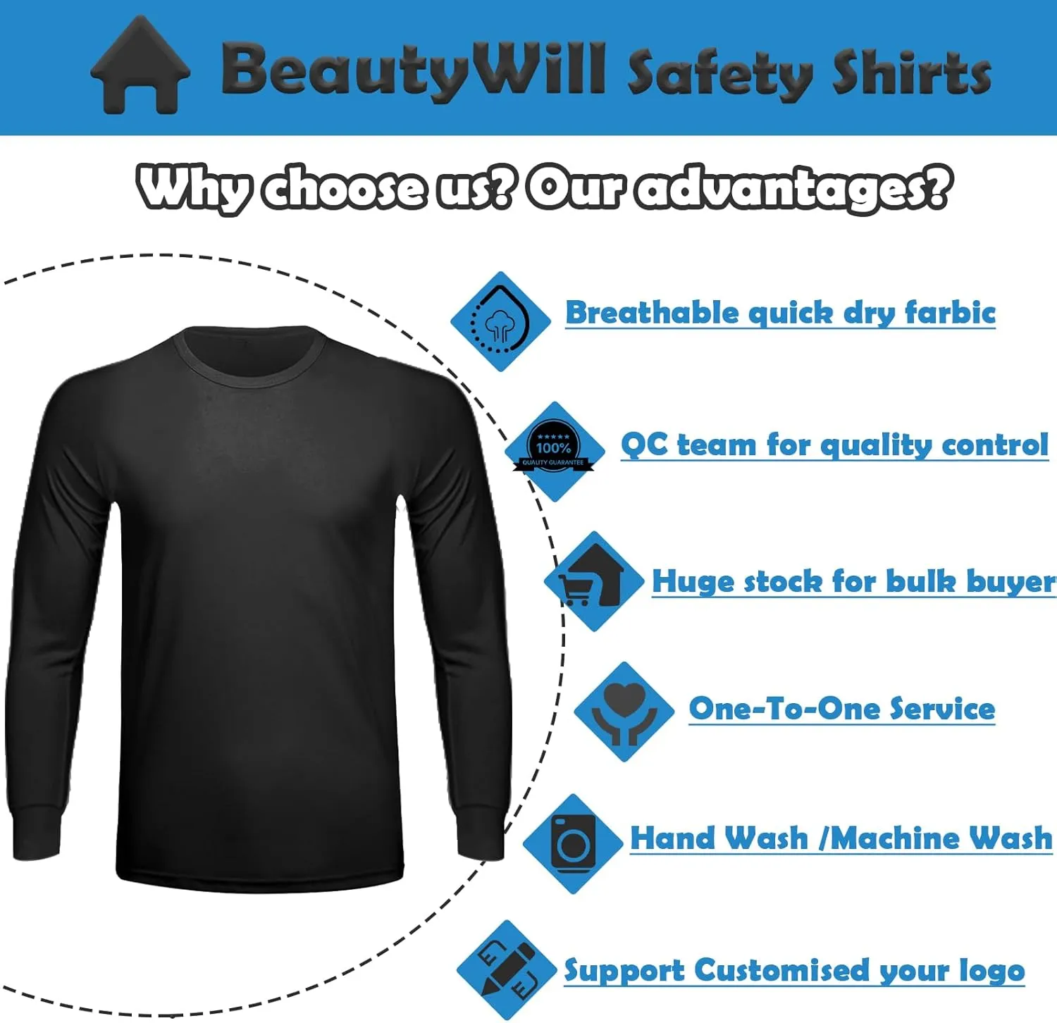 BeautyWill High Visibility Reflective Shirts for Men and Women Class 2 Safety Shirts with 6 Reflective Tapes