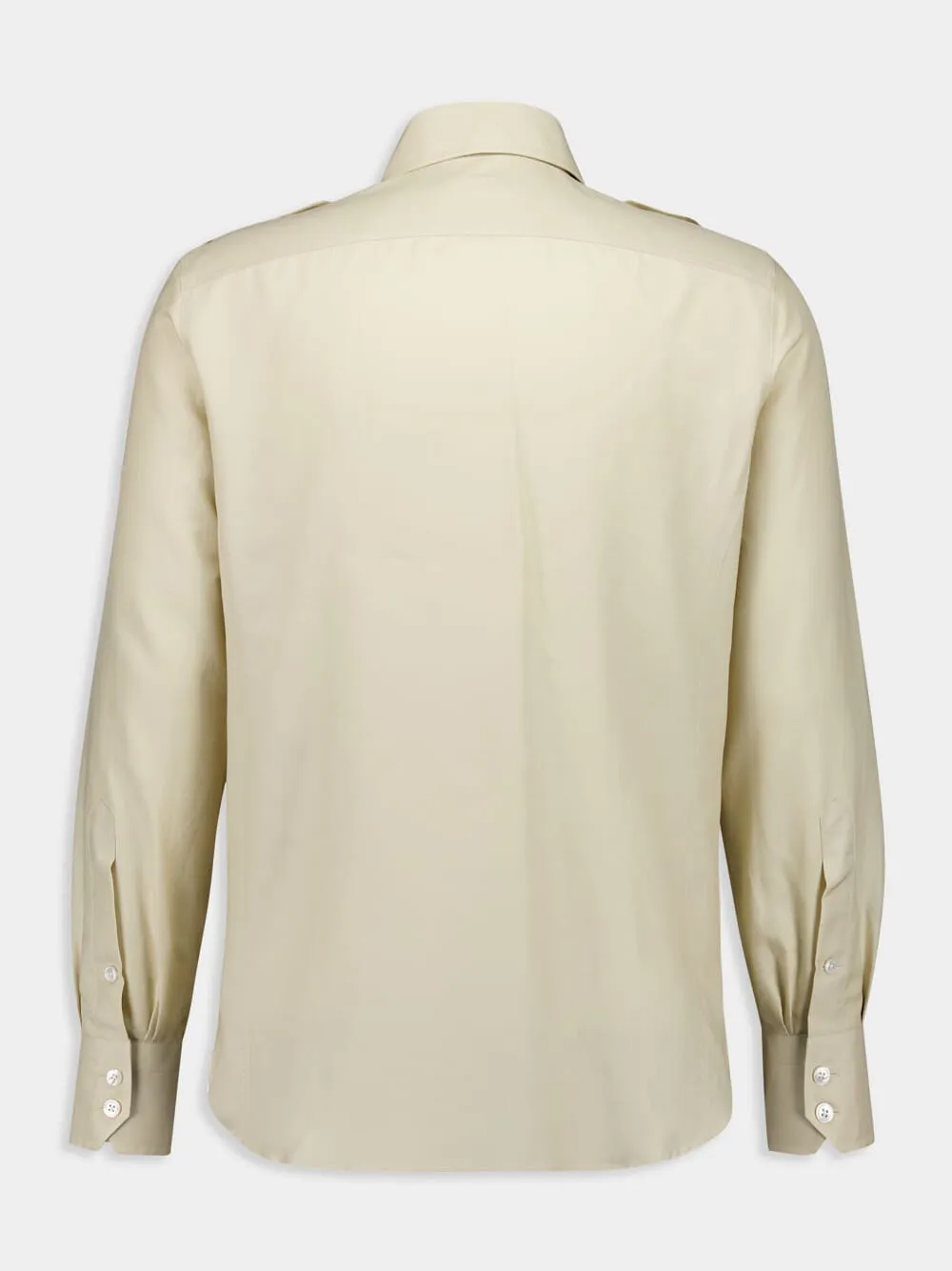 Beige Cotton Silk Military Shirt