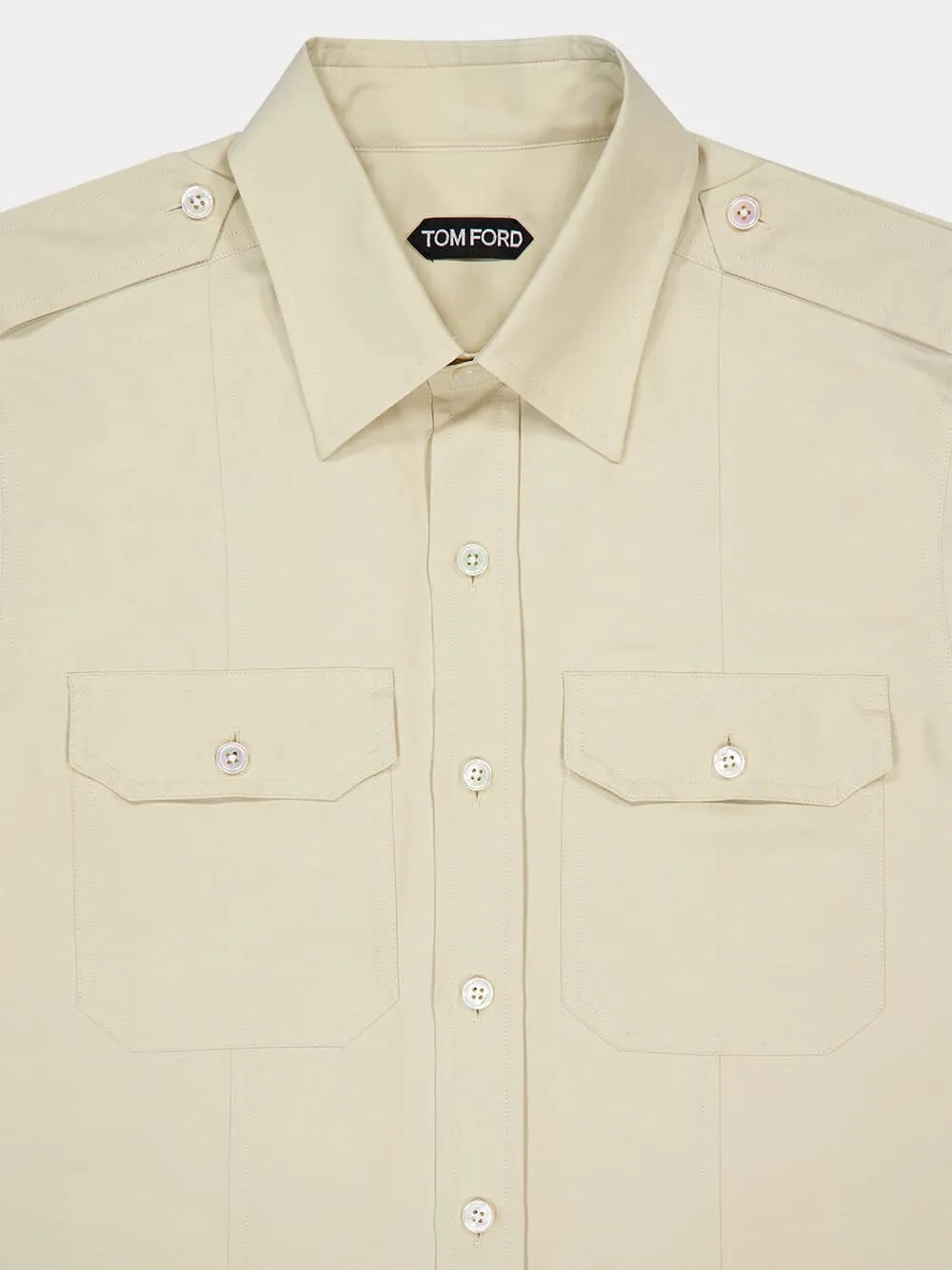 Beige Cotton Silk Military Shirt