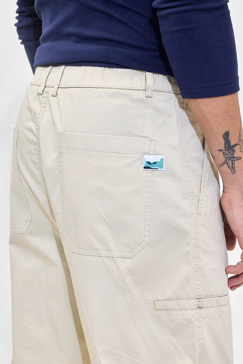 Beige Mid Rise Relaxed Fit Cargo Pants