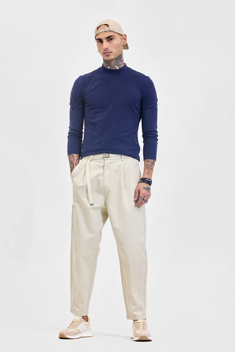 Beige Mid Rise Relaxed Fit Cargo Pants