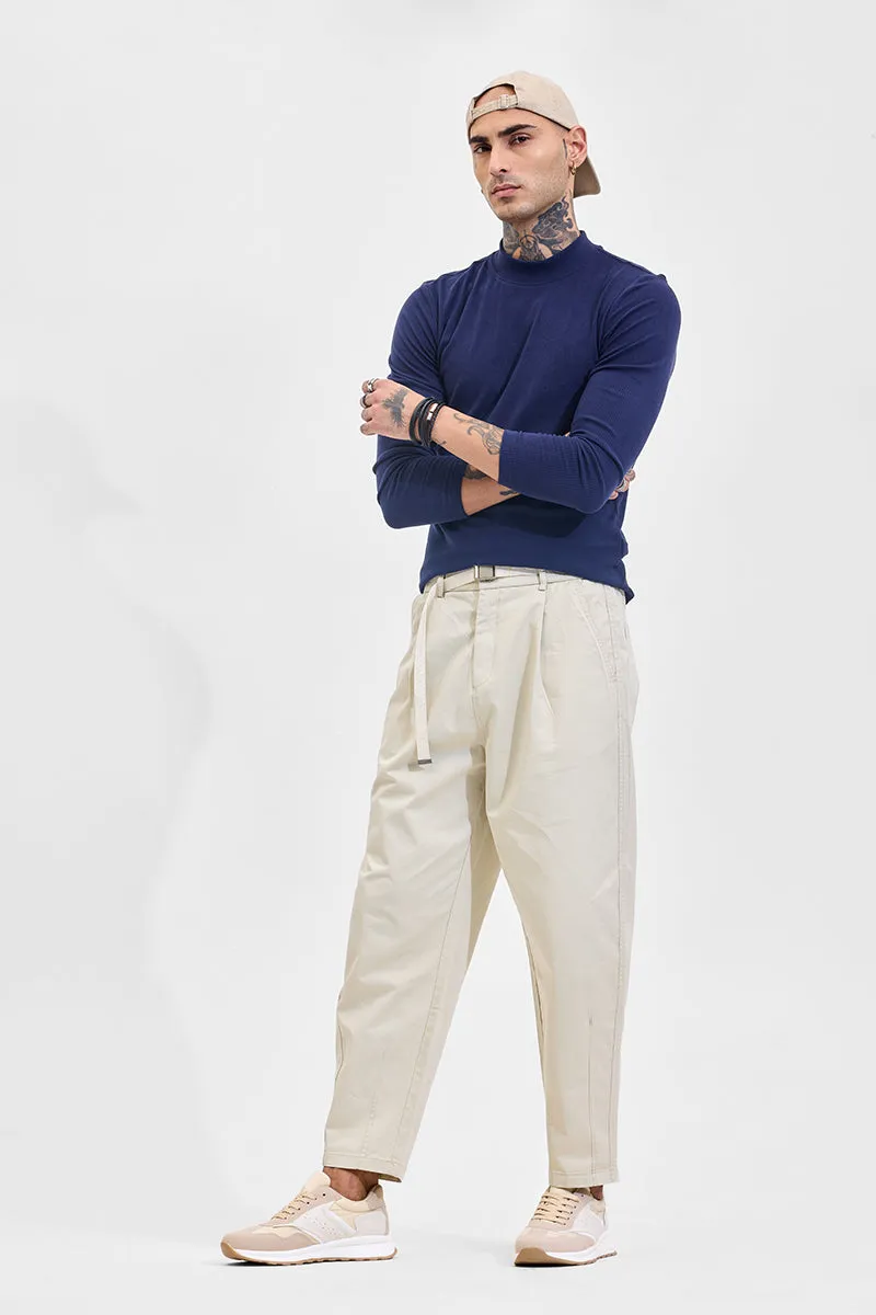 Beige Mid Rise Relaxed Fit Cargo Pants