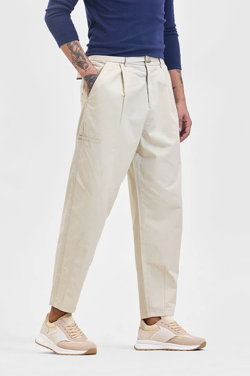 Beige Mid Rise Relaxed Fit Cargo Pants