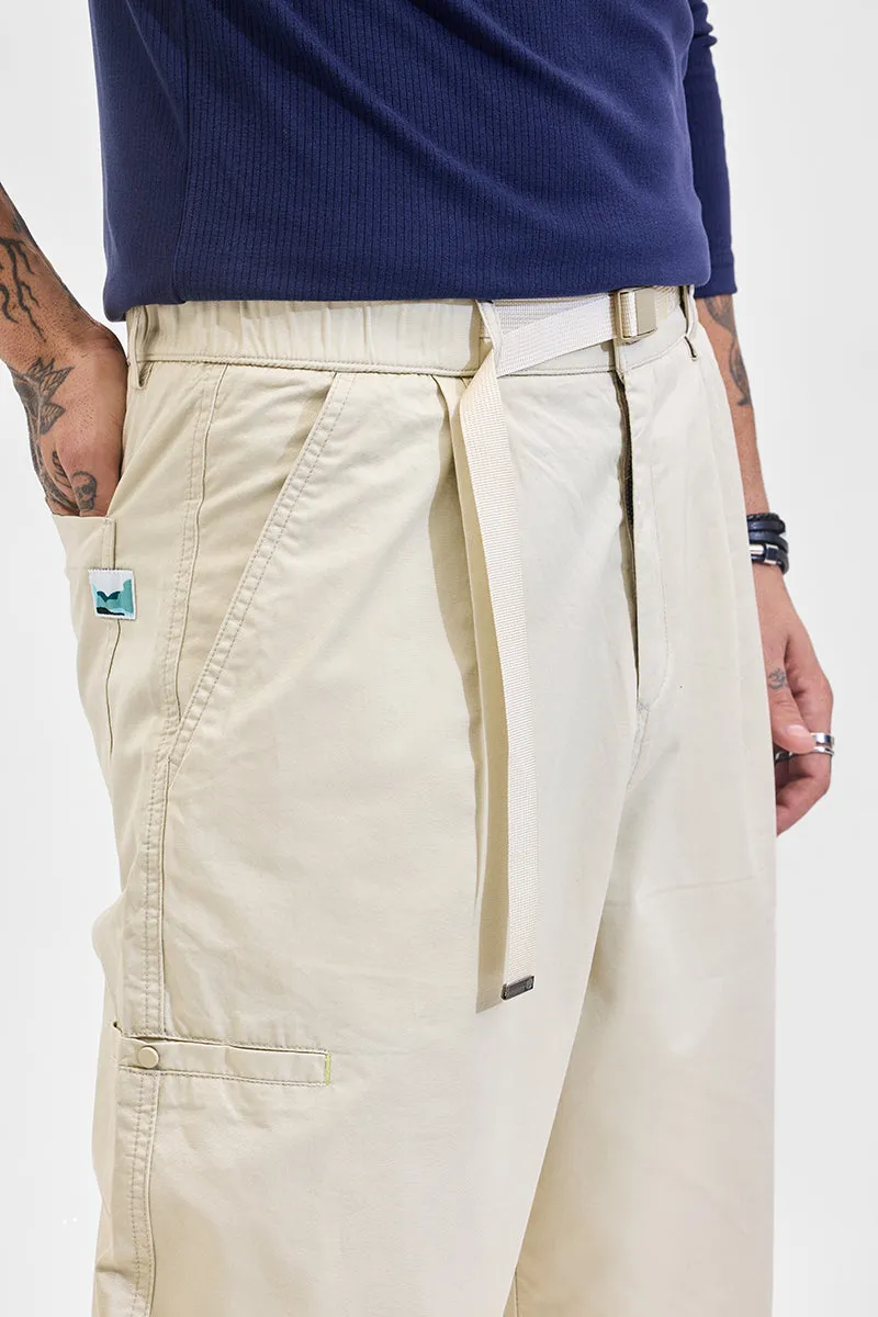 Beige Mid Rise Relaxed Fit Cargo Pants