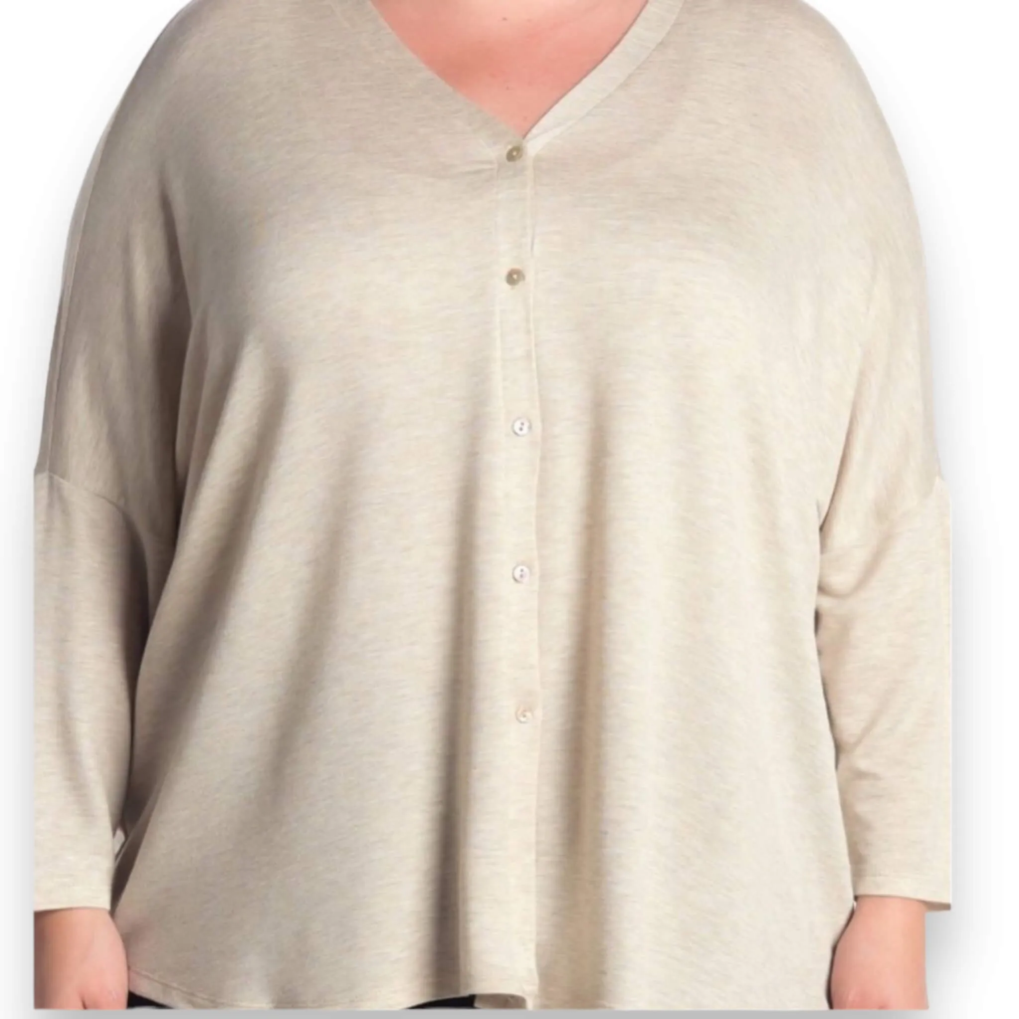 Beige V Neck Button Down Cardigan Sweater Plus Size