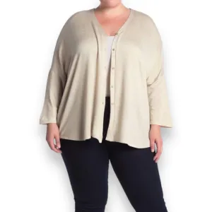 Beige V Neck Button Down Cardigan Sweater Plus Size