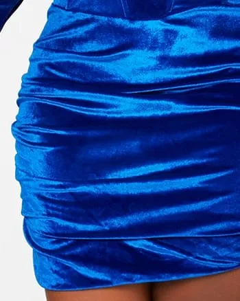 Being Selfish V-Neck Long Sleeve Corset Velvet Mini Dress | Royal Blue