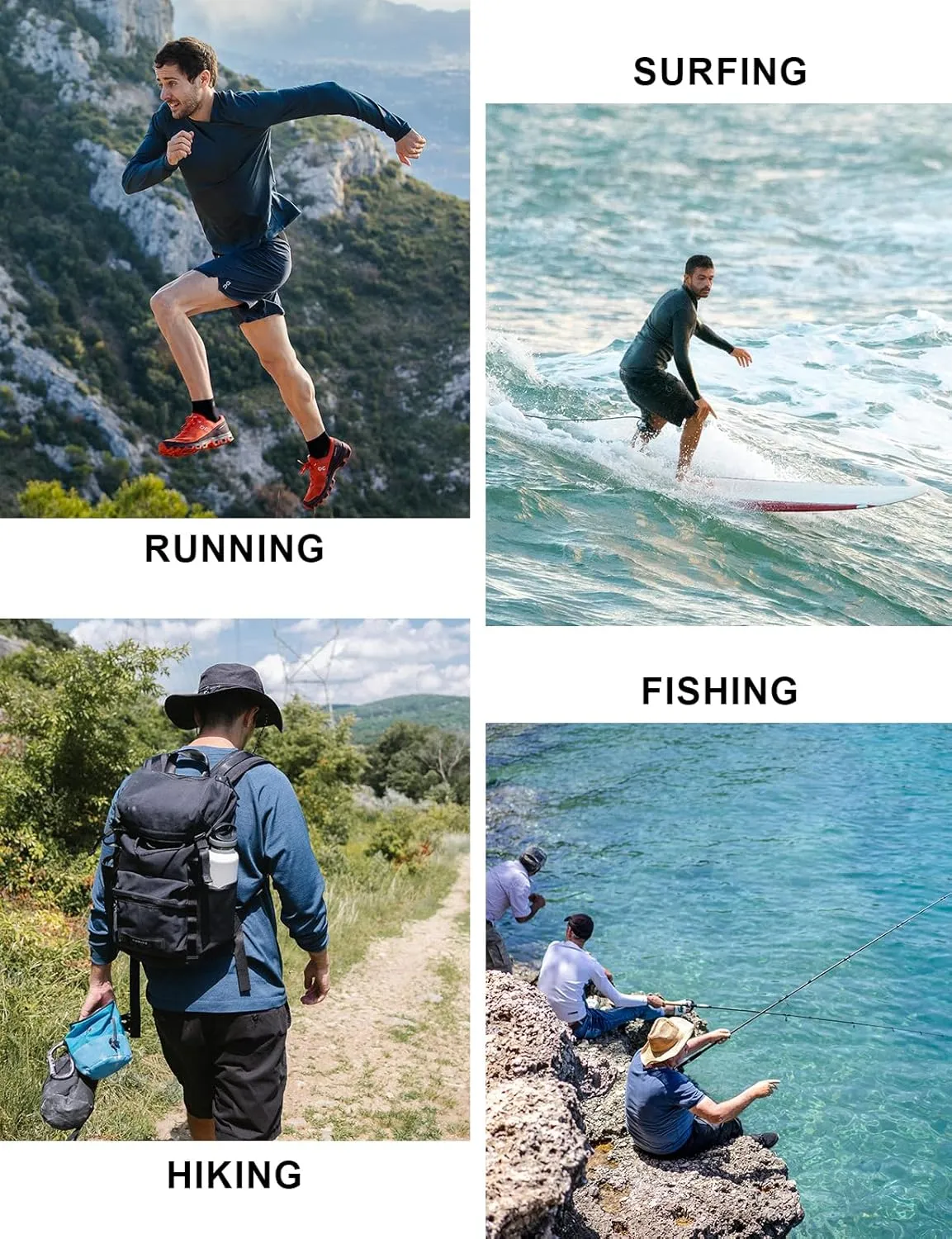 BGOWATU Men's Long Sleeve Sun Shirt Hiking Shirts UPF 50  Quick Dry Lightweight Athletic T-Shirts for Outdoor