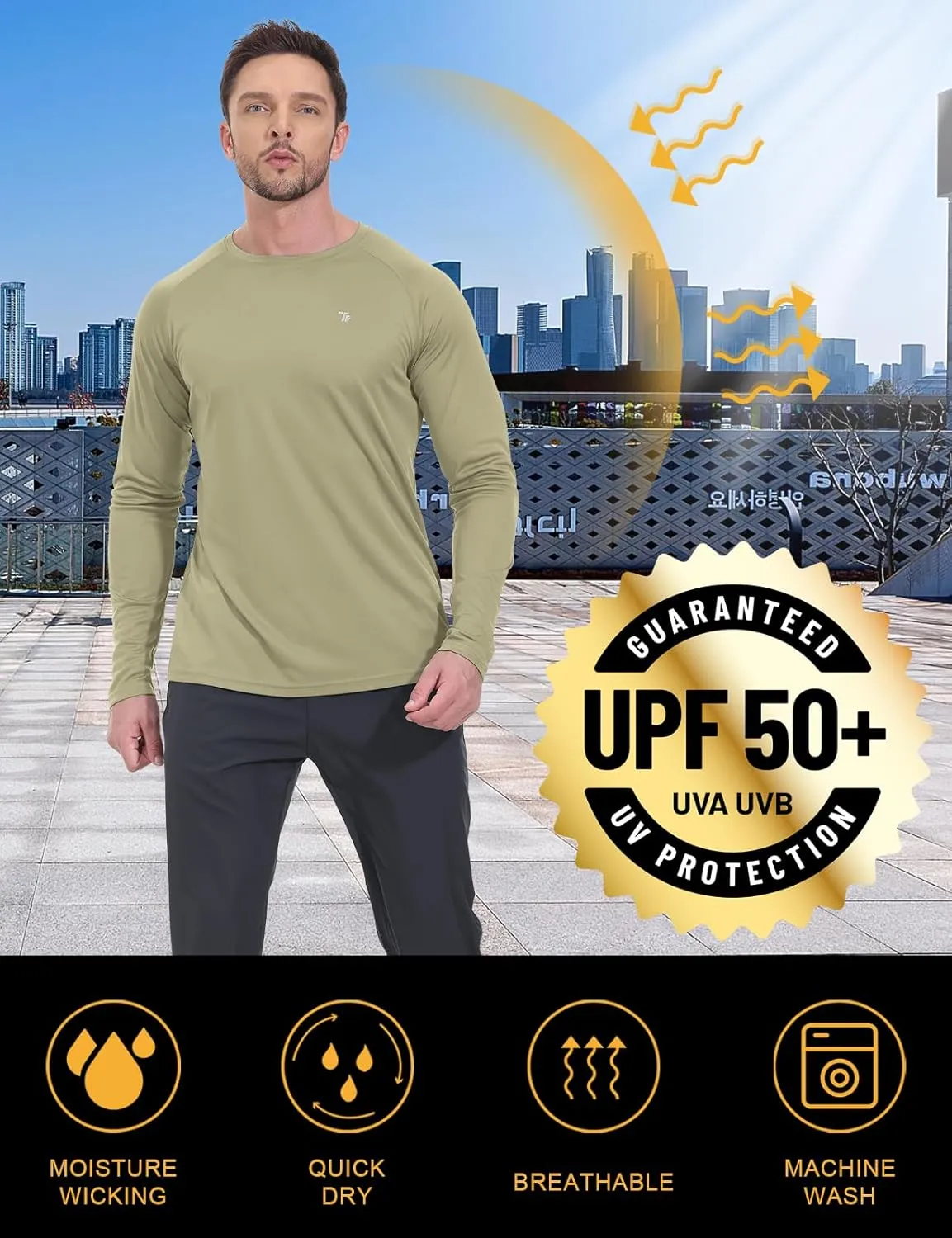 BGOWATU Men's Long Sleeve Sun Shirt Hiking Shirts UPF 50  Quick Dry Lightweight Athletic T-Shirts for Outdoor
