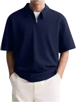 Big and Tall Polo Shirts for Men Cotton Short Sleeve Quarter Zipper Collar Shirts Casual Fashion Oversized Tops
