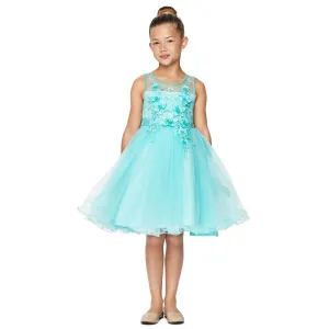 Big Girls Aqua 3D Floral Sequin Wired Tulle Skirt Junior Bridesmaid Dress 8-12