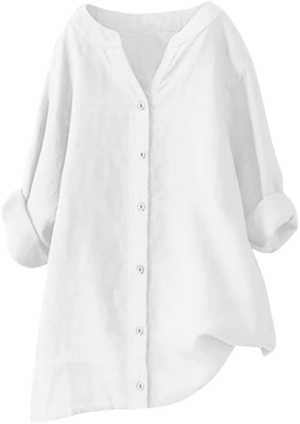 Binmer Women Linen Button Down Shirt Oversized Long Sleeve Blouse Ladies Summer Casual V Neck Beach Top.Plus Size S-5X