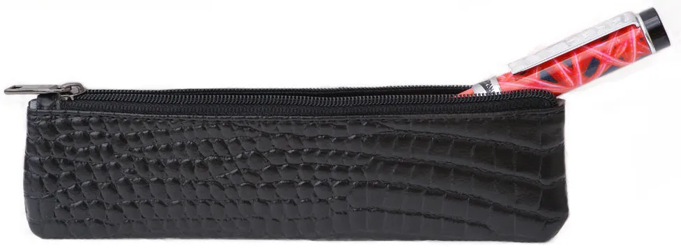 Black Crocodile Embossed Leather Single Pen Case