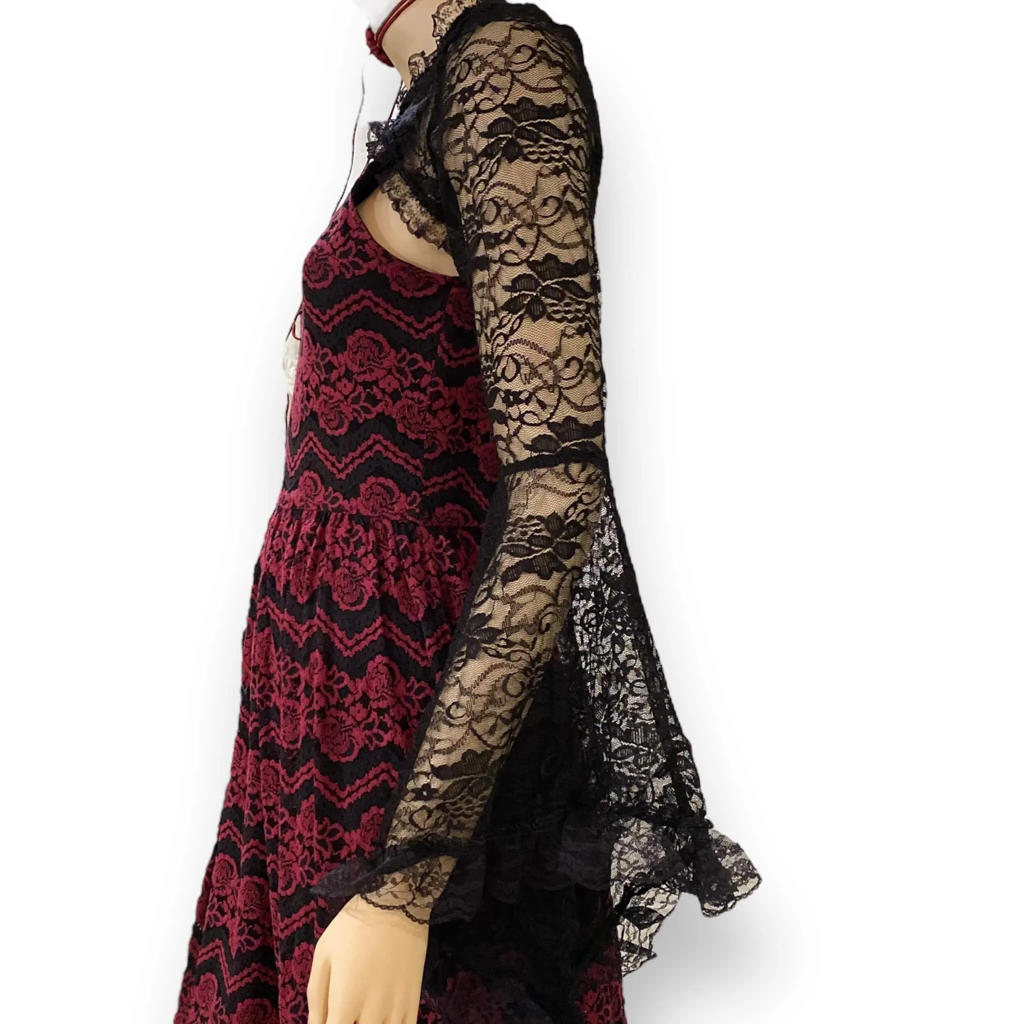 Black Lace Bell Sleeve Ruffle Cropped Shrug