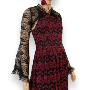 Black Lace Bell Sleeve Ruffle Cropped Shrug