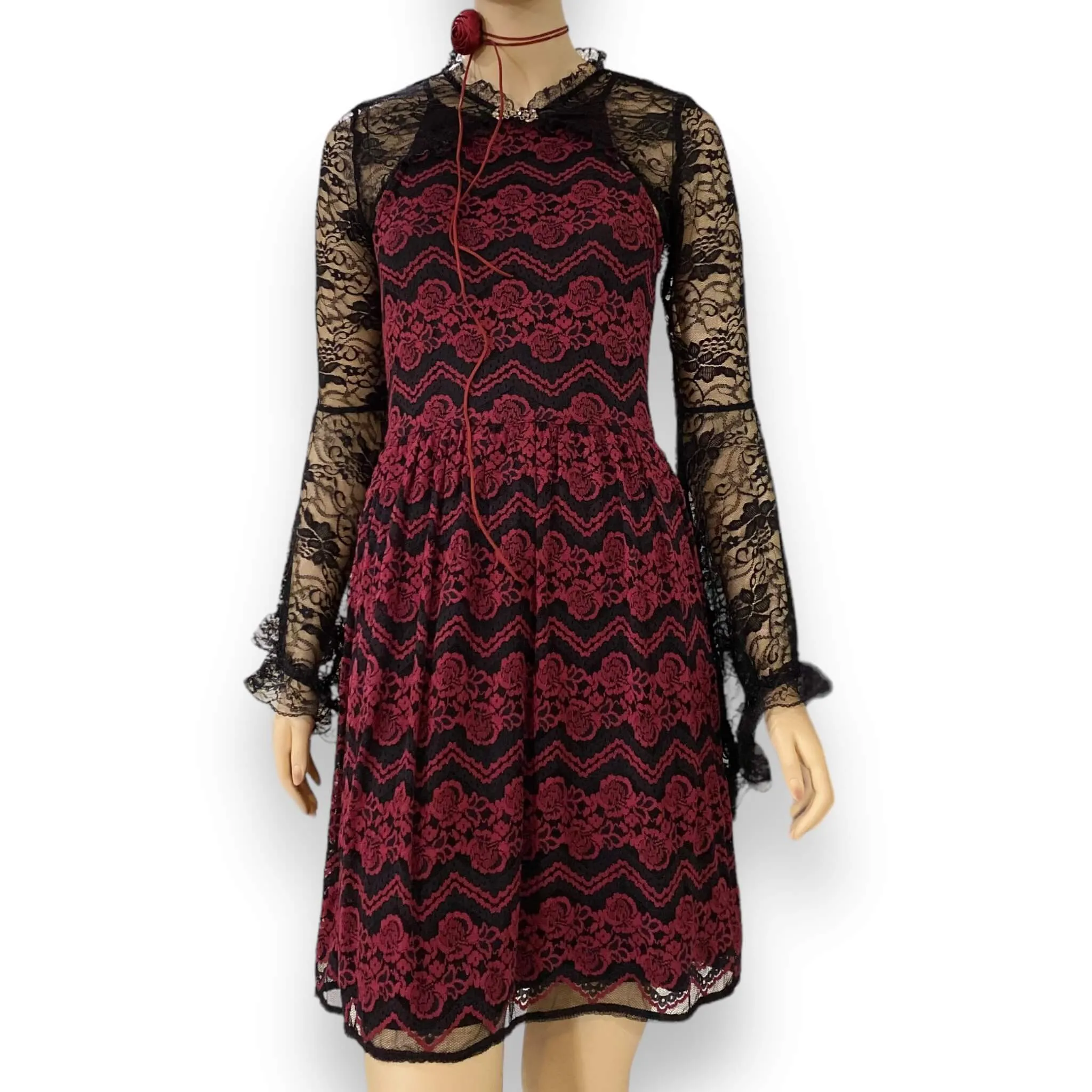 Black Lace Bell Sleeve Ruffle Cropped Shrug