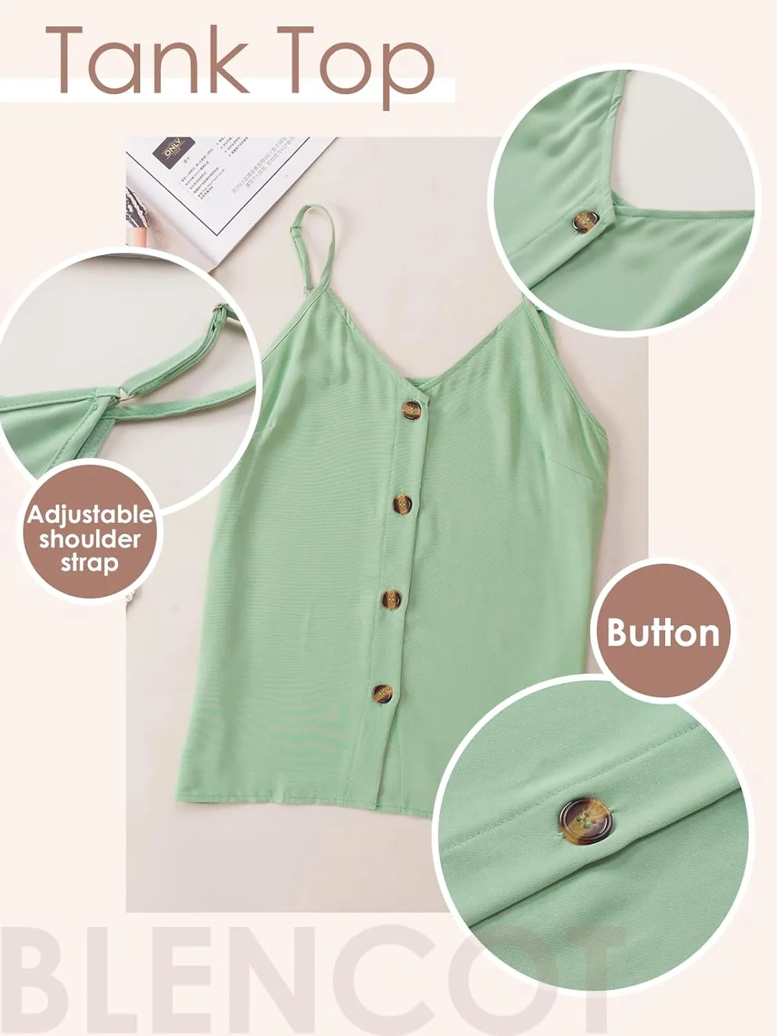 BLENCOT Women Summer Tank Tops Casual V Neck Strappy Loose Beach Sleeveless Shirts Blouses