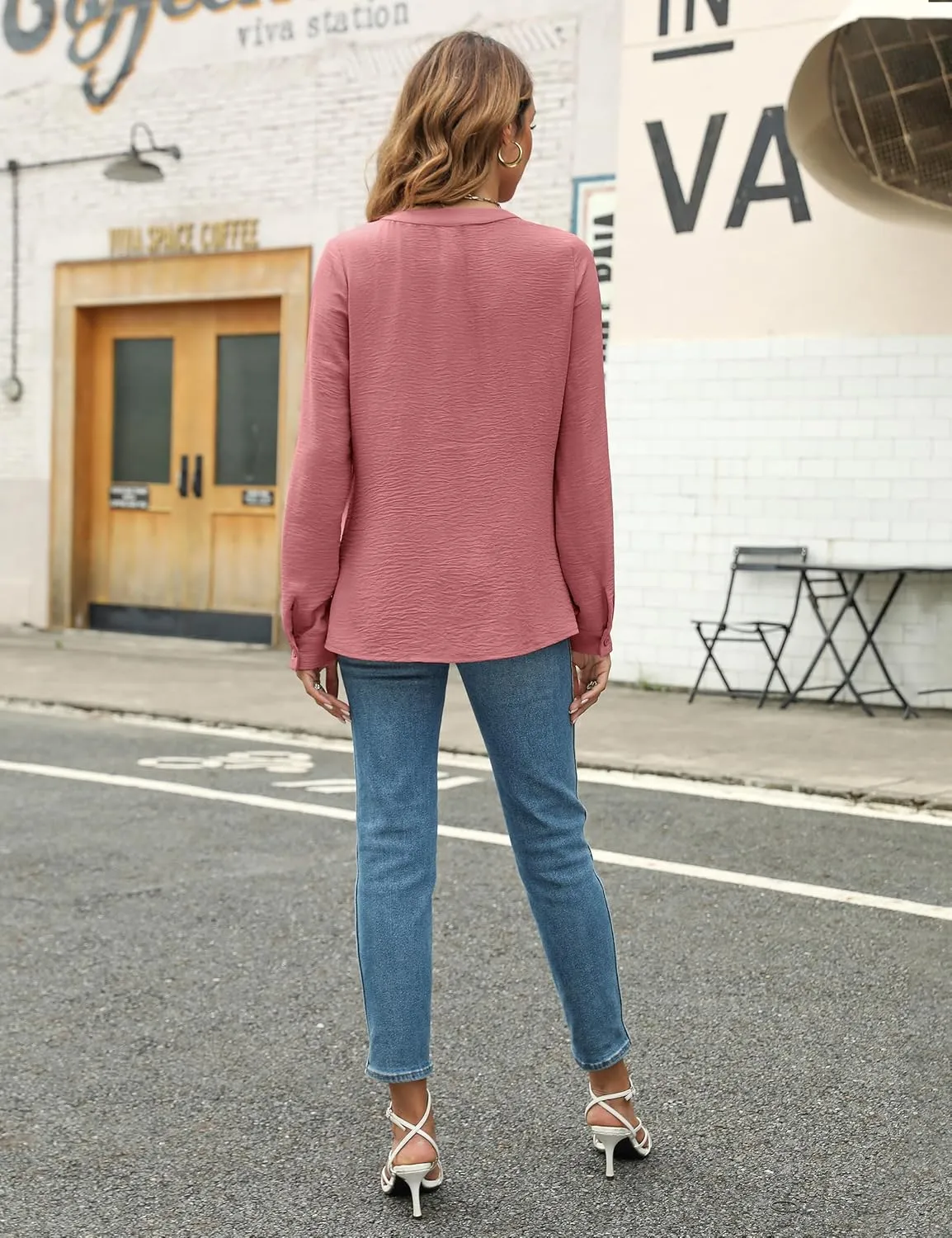 Blooming Jelly Women's Dressy Casual Blouses Business Work Tops Long Sleeve V Neck Pleated Shirts 2025 Fall Outfits