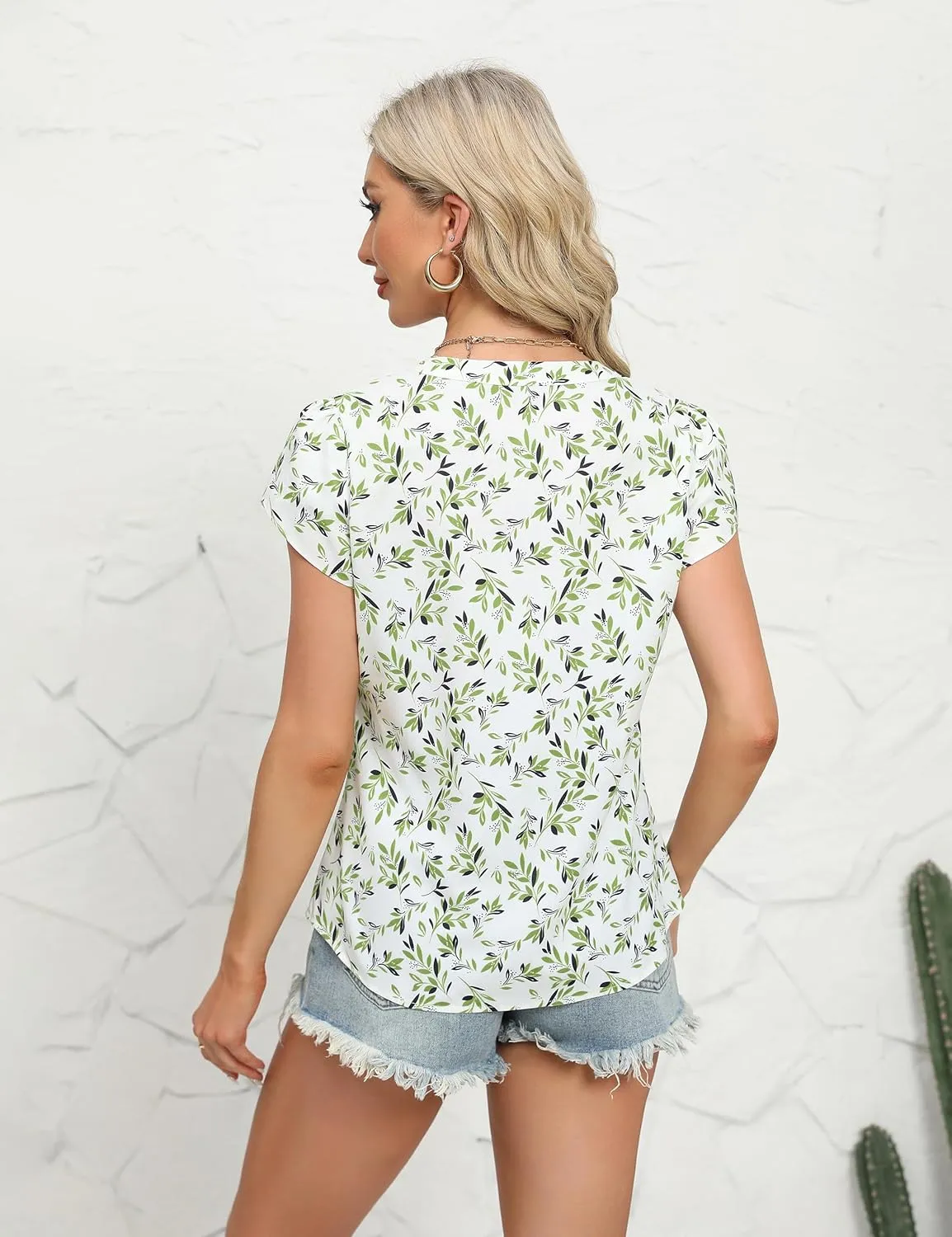 Blooming Jelly Women's Dressy Casual Tops Business Work Blouses White Button Down Shirts Cap Sleeve V Neck Tshirt