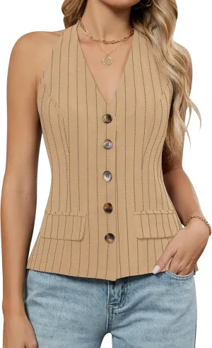 Blooming Jelly Womens Vest Tops V Neck Button Down Sleeveless Trendy Summer Tank Tops Dressy Ladies Business Casual Outfits