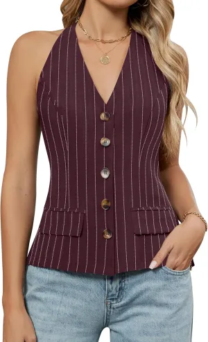 Blooming Jelly Womens Vest Tops V Neck Button Down Sleeveless Trendy Summer Tank Tops Dressy Ladies Business Casual Outfits