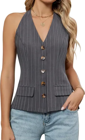 Blooming Jelly Womens Vest Tops V Neck Button Down Sleeveless Trendy Summer Tank Tops Dressy Ladies Business Casual Outfits