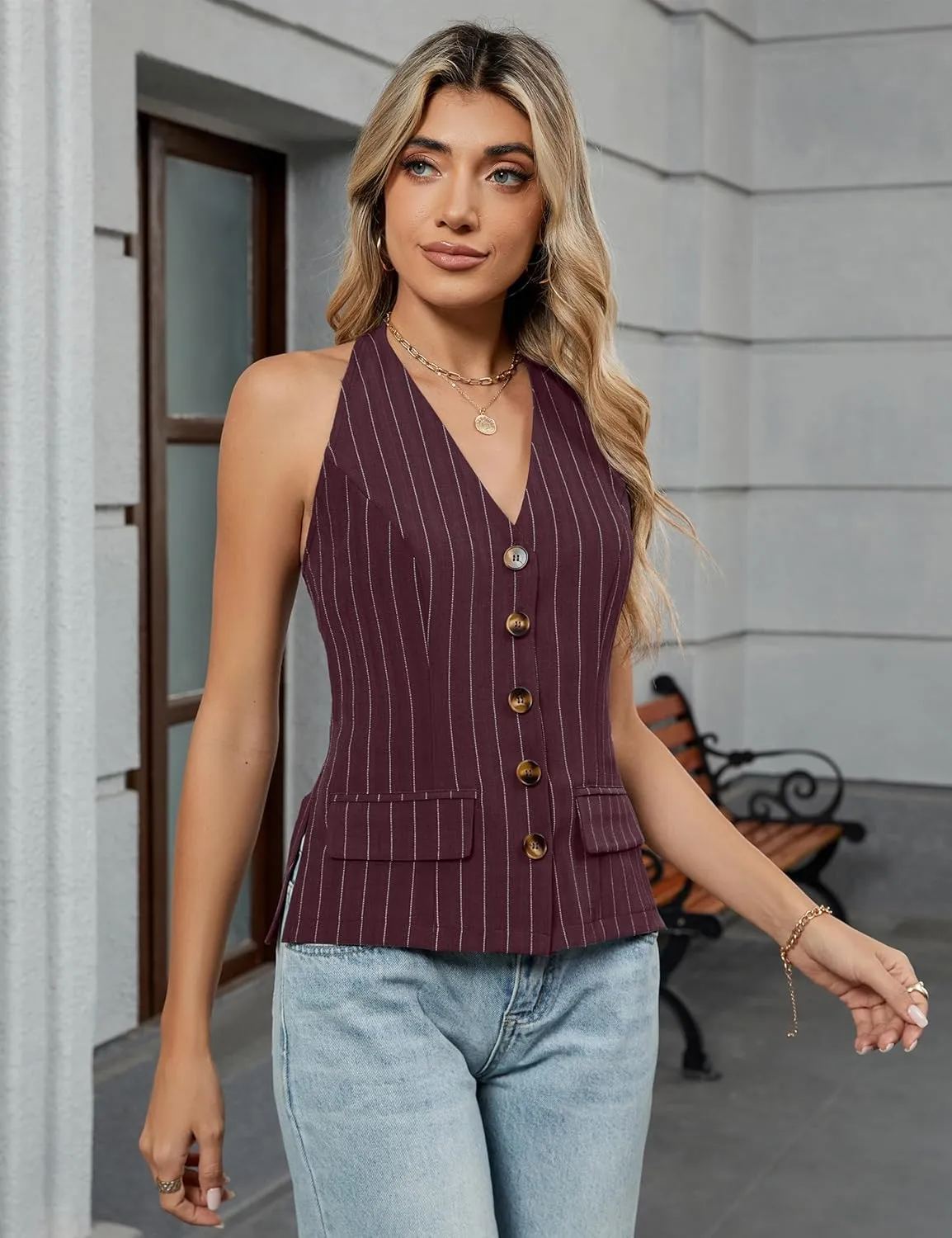 Blooming Jelly Womens Vest Tops V Neck Button Down Sleeveless Trendy Summer Tank Tops Dressy Ladies Business Casual Outfits