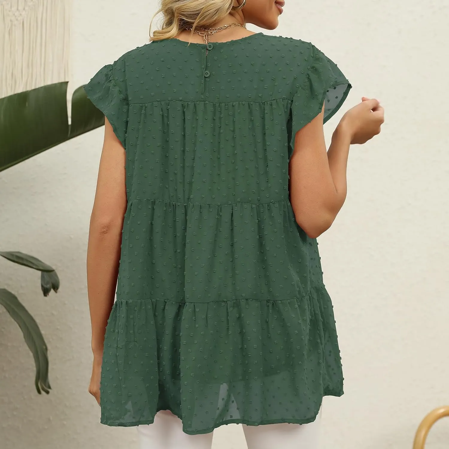 Blouses for Women Dressy Dasual Ruffle Short Sleeve T Shirts Crewneck Plain Basic Tees Trendy Sexy Summer Tops