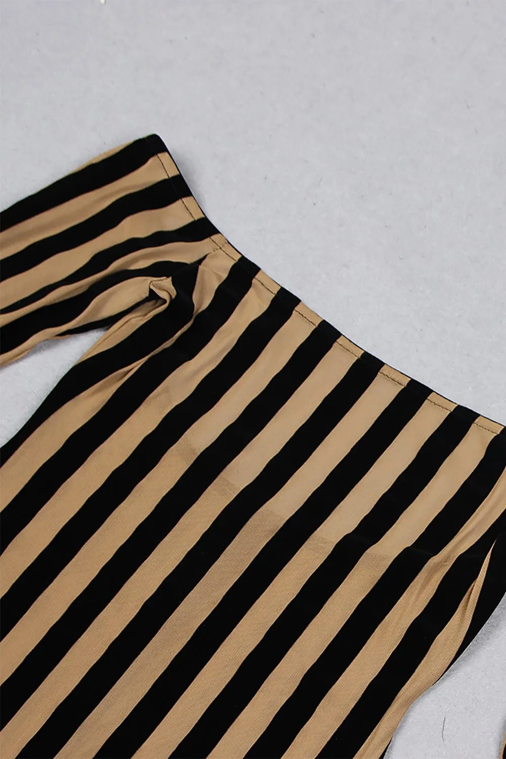 Boat Neck Striped Mid Length Mesh Gown