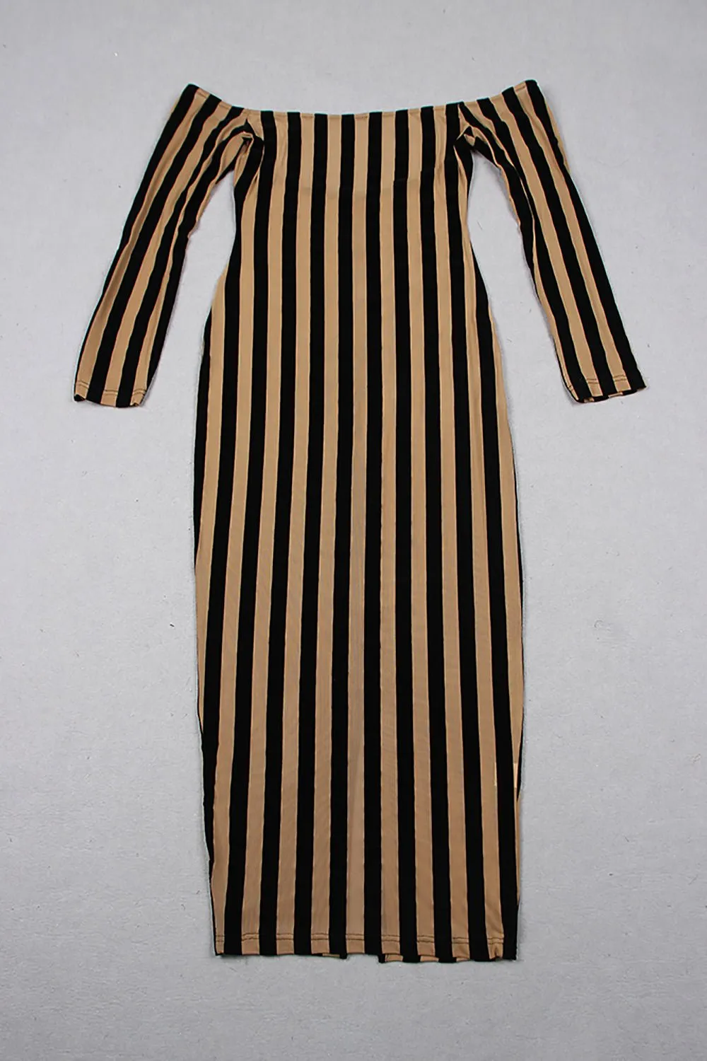 Boat Neck Striped Mid Length Mesh Gown