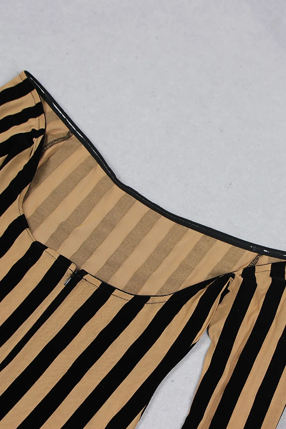 Boat Neck Striped Mid Length Mesh Gown