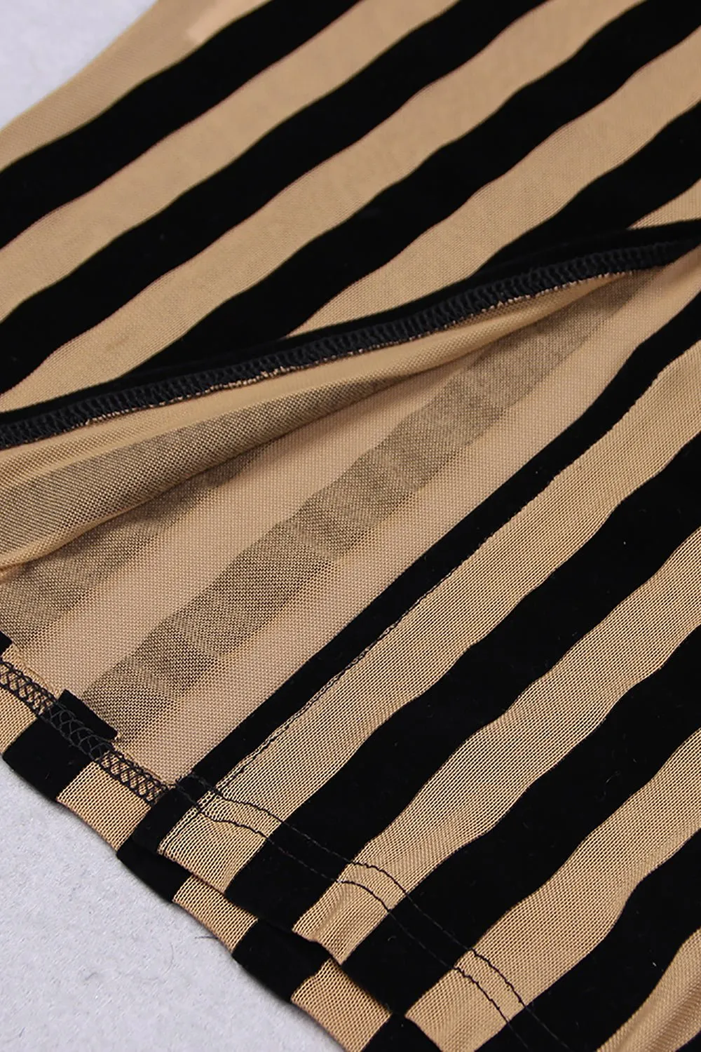 Boat Neck Striped Mid Length Mesh Gown