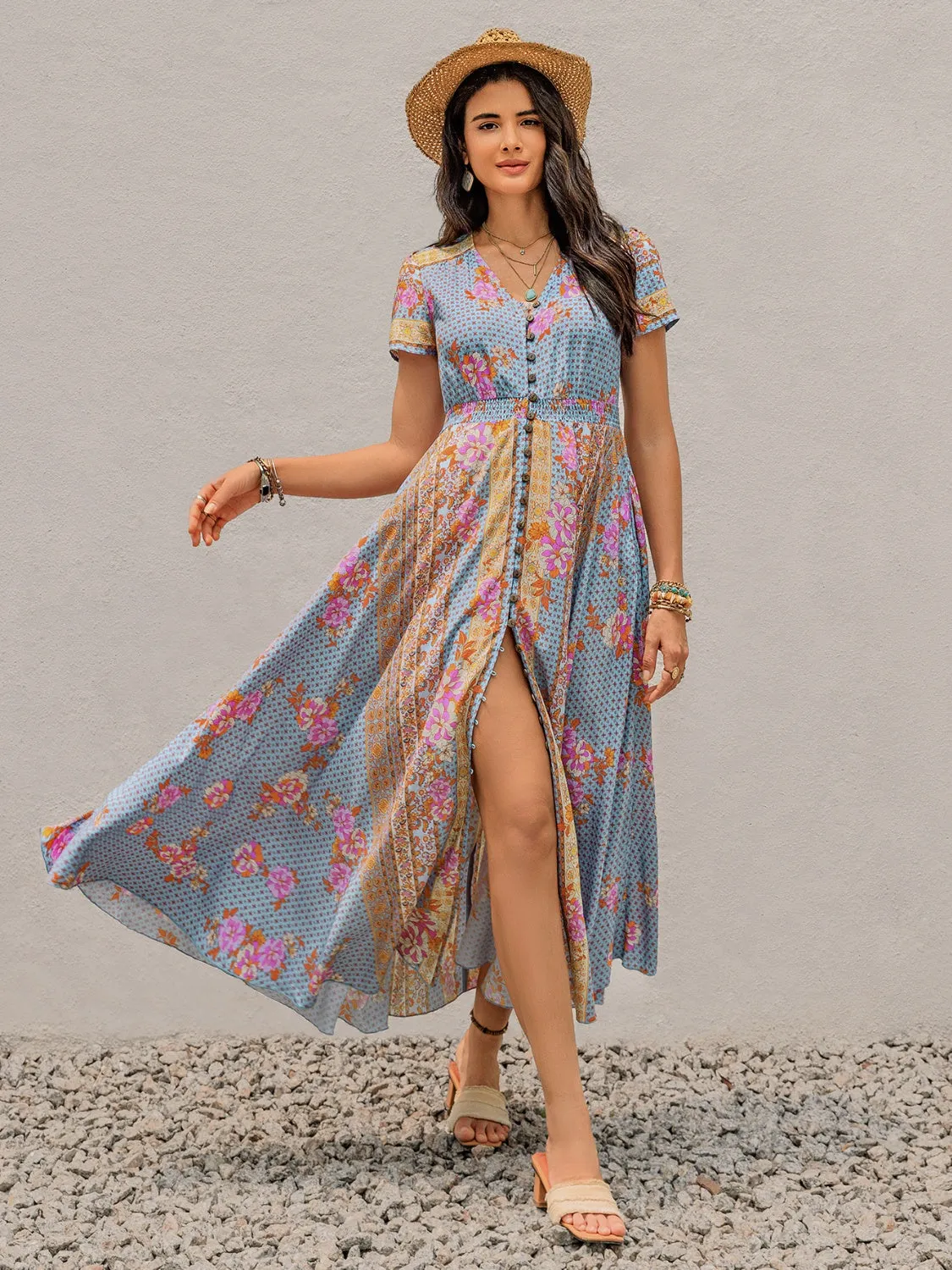 Boho Breeze Buttoned Maxi Dress