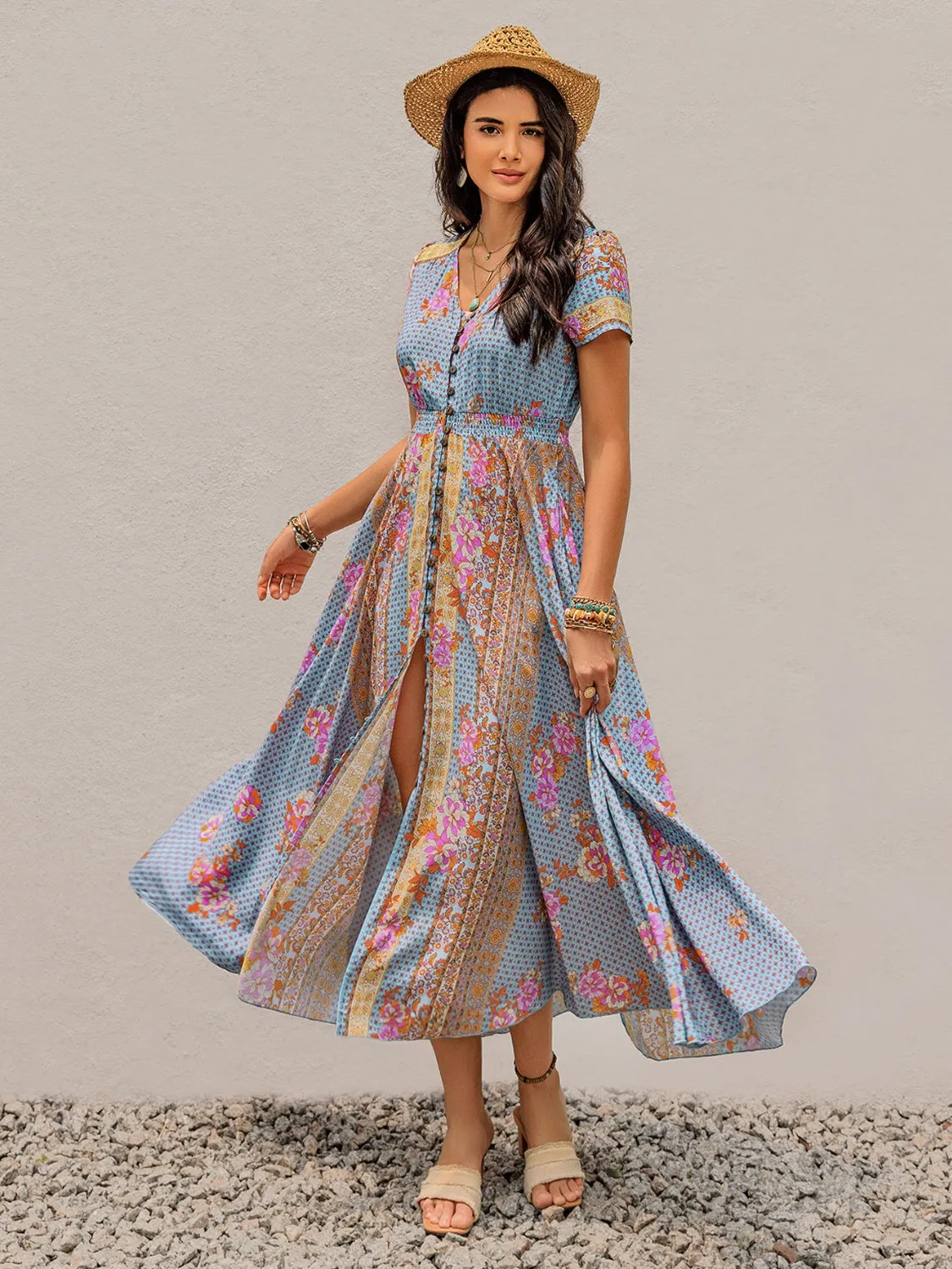 Boho Breeze Buttoned Maxi Dress