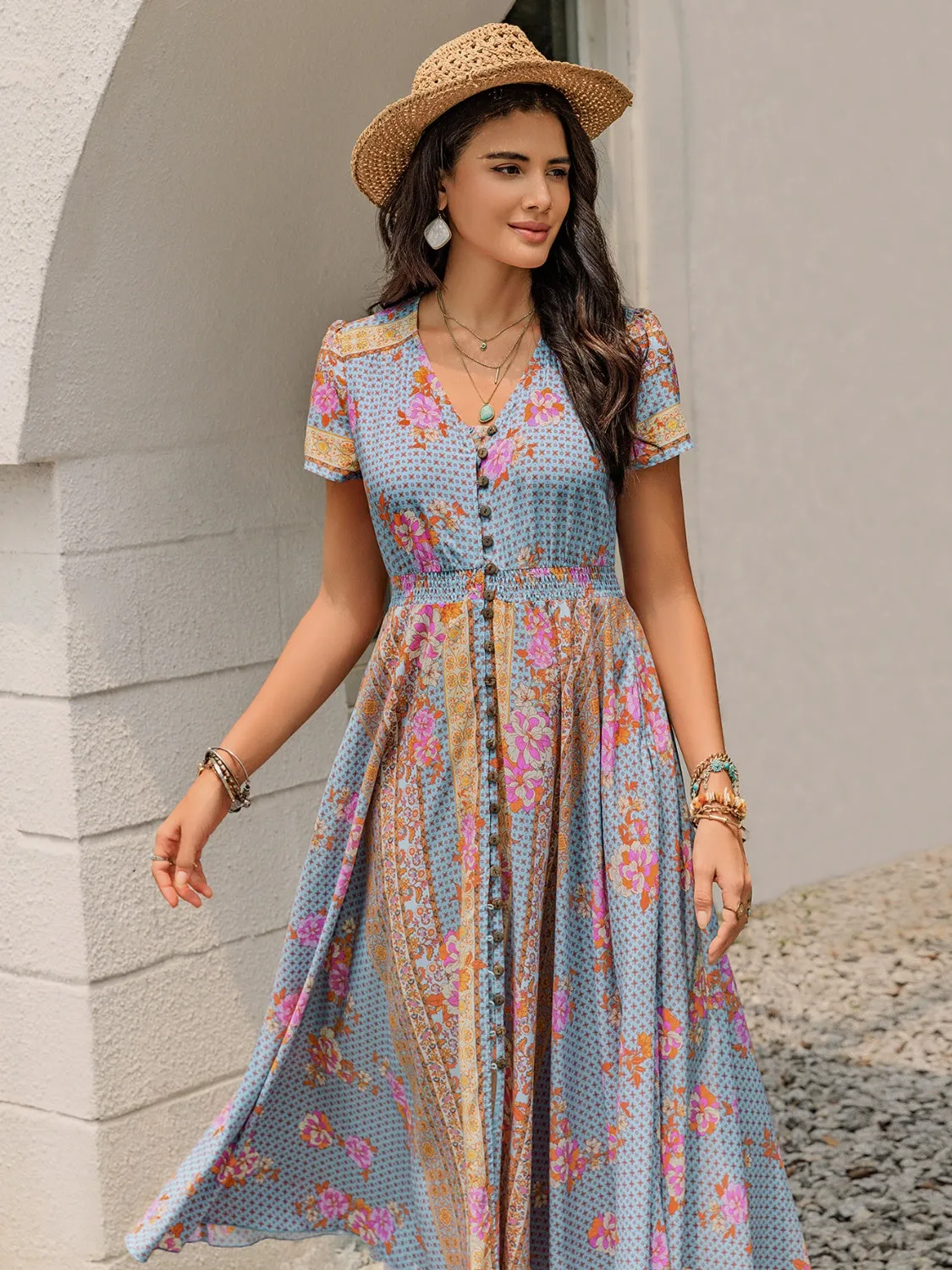 Boho Breeze Buttoned Maxi Dress