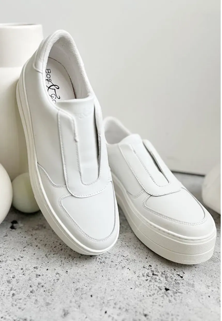 Bos & Co "Magali" White slip on leather sneaker